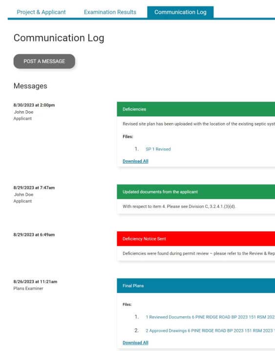 Screenshot of ePortal communication log.
