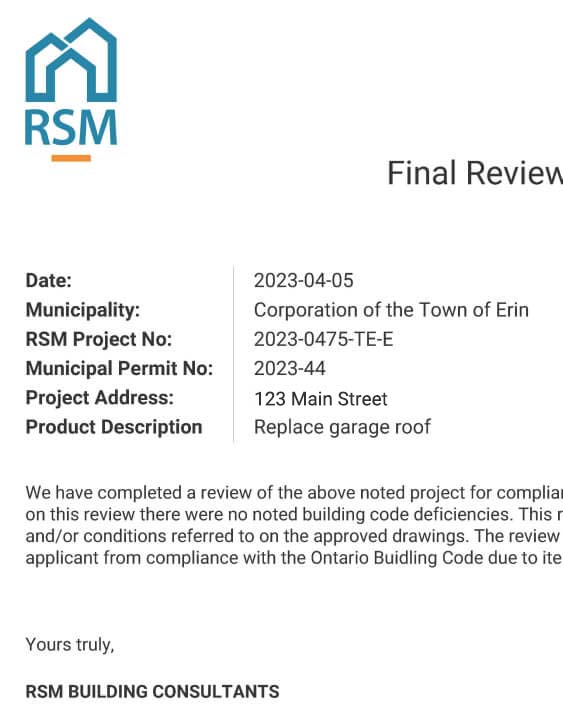 Screenshot of final review letter.